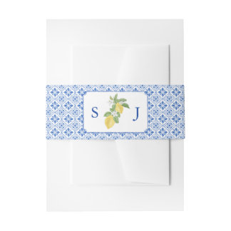 Bandeau De Faire-part Mariage italien Carreaux bleus & Citrons