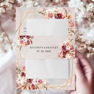 Bandeau De Faire-part Mariage Luxueux Blanc Bourgogne Or