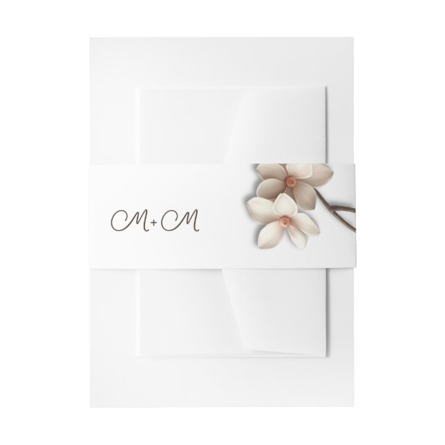 Bandeau De Faire-part Mariage Magnolia 3D Blanc d'Ivoire  (Devant example)