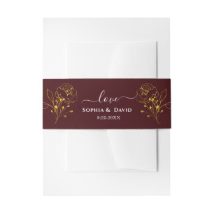 Bandeau De Faire-part Mariage minimaliste floral burgundy profond monogr