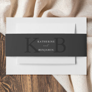 Bandeau De Faire-part Mariage minimaliste moderne monogramme noir mat