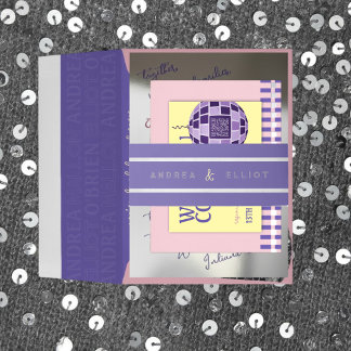 Bandeau De Faire-part Mariage Minimaliste Rétro Disco Violet & Argent