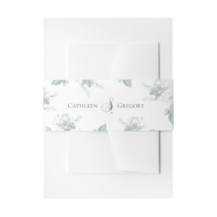 Bandeau De Faire-part Mariage Minimaliste Roses Blanches Vert Sauge