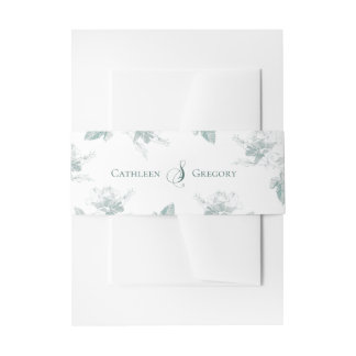 Bandeau De Faire-part Mariage Minimaliste Roses Blanches Vert Sauge