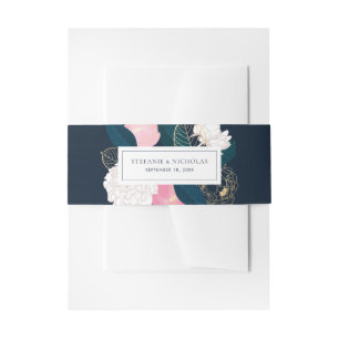 Bandeau De Faire-part Mariage moderne aux pivoines roses et feuille d'or