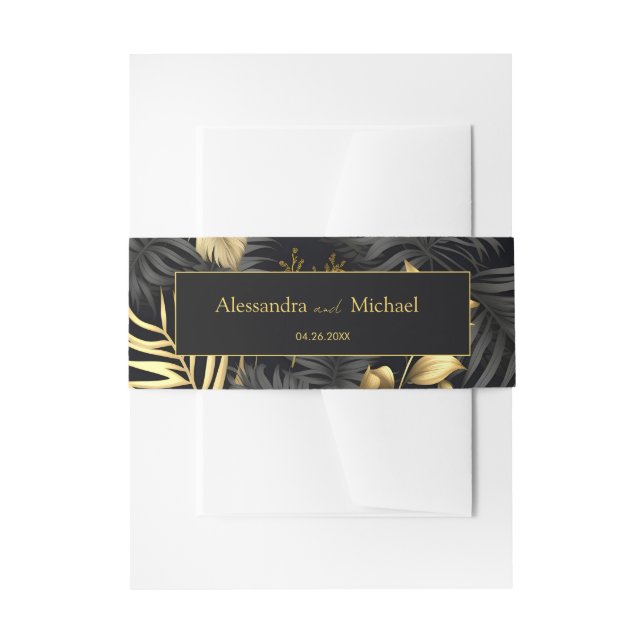 Bandeau De Faire-part Mariage moderne Black Gold Tropical (Devant example)