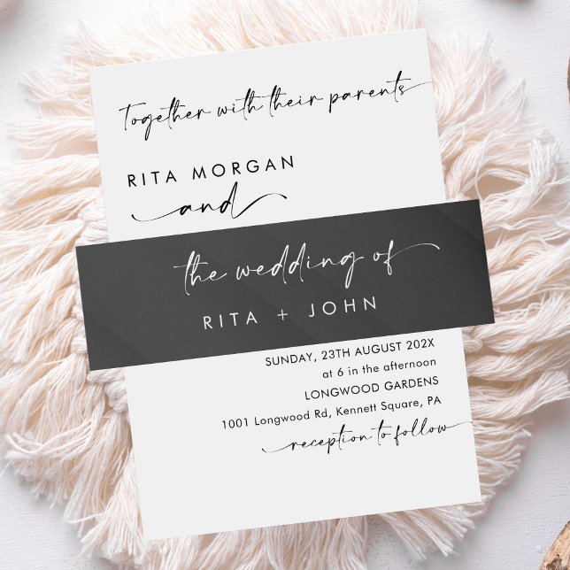 Bandeau De Faire-part Mariage moderne chic noir et blanc (Créateur téléchargé)