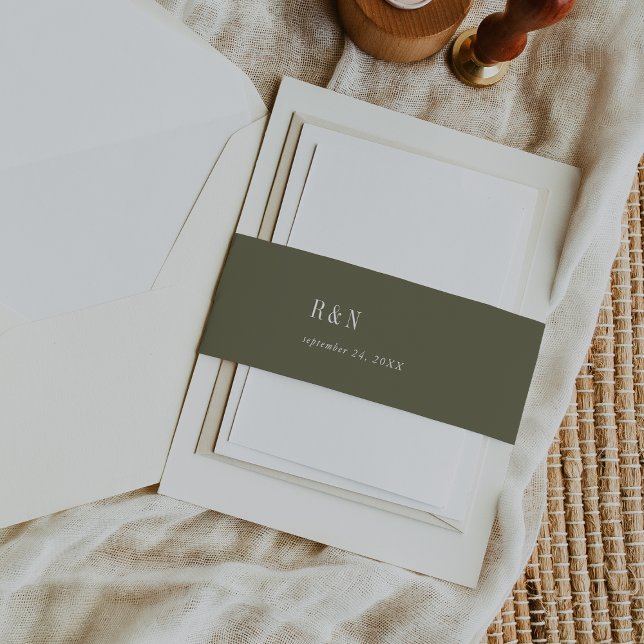 Bandeau De Faire-part Mariage moderne chic Olive Green Monogram (Créateur téléchargé)