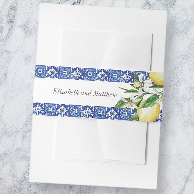 Bandeau De Faire-part Mariage moderne citron feuillage bleu méditerranée (Créateur téléchargé)
