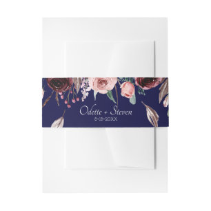 Bandeau De Faire-part Mariage moderne Dark Navy Bleu et Jardin Bourgogne