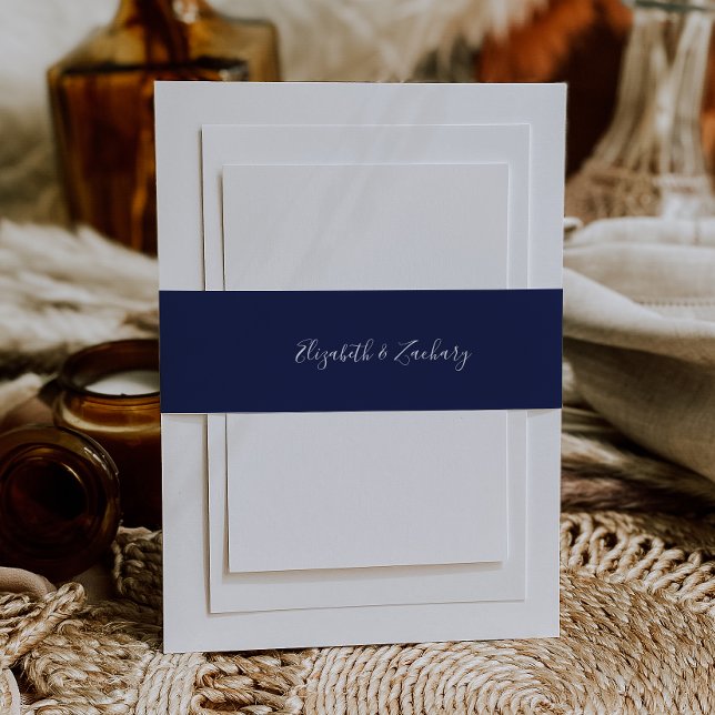 Bandeau De Faire-part Mariage Moderne Écriture Bleu Marine (Créateur téléchargé)