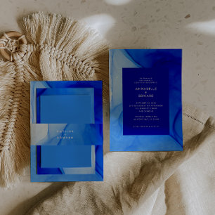 Bandeau De Faire-part mariage moderne élégant bleu et blanc