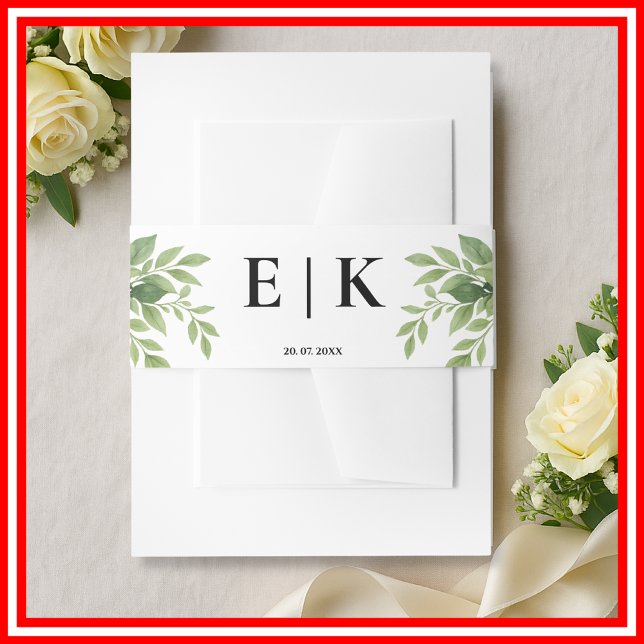 Bandeau De Faire-part Mariage Moderne Monogramme avec Feuillage Vert Sau (Créateur téléchargé)