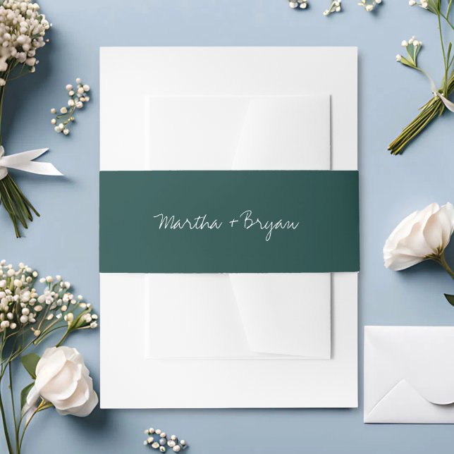 Bandeau De Faire-part Mariage Moderne Simple et Classique Vert Chasseur (Simple classic hunter green belly band adds a modern, polished touch to invitations.)