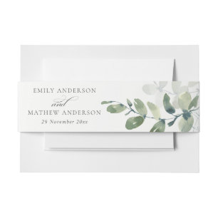 BANDEAU DE FAIRE-PART MARIAGE MODERNE VERT EUCALYPTUS FOLIAGE EAU COULEU