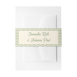 Bandeau De Faire-part Mariage Moderne Vert Sauge Rayure Ondulée