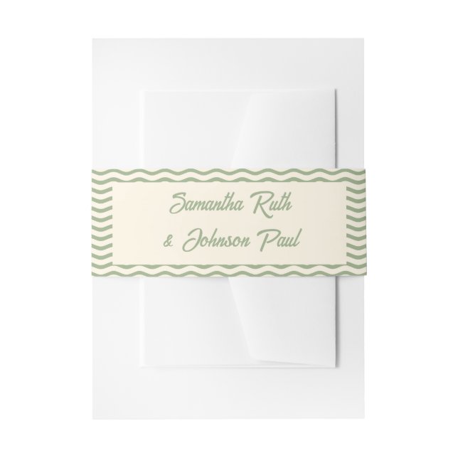 Bandeau De Faire-part Mariage Moderne Vert Sauge Rayure Ondulée (Devant example)