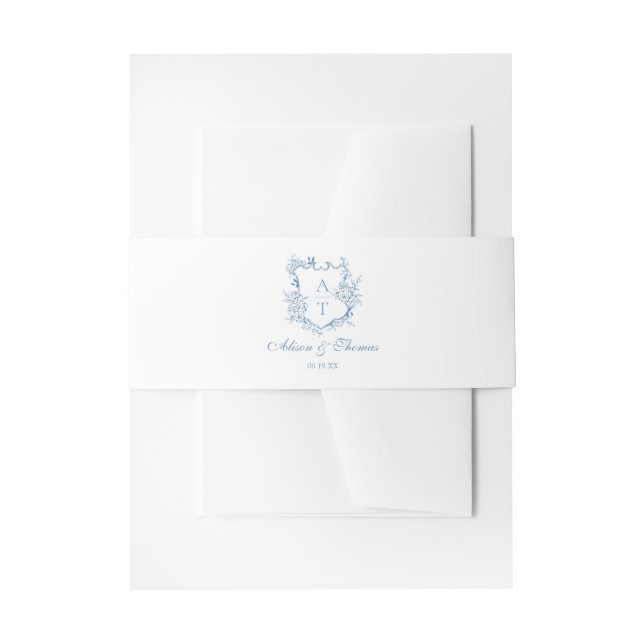 Bandeau De Faire-part Mariage Monogram Crest Classic Bleu Vibrant (Devant example)