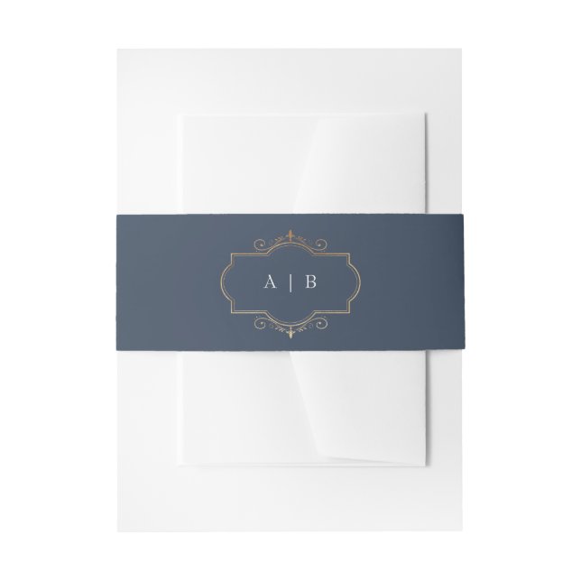Bandeau De Faire-part mariage monogramme bleu marine classique en or crê (Devant example)