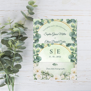 Bandeau De Faire-part Mariage Monogramme Botanique Eucalyptus Verdure