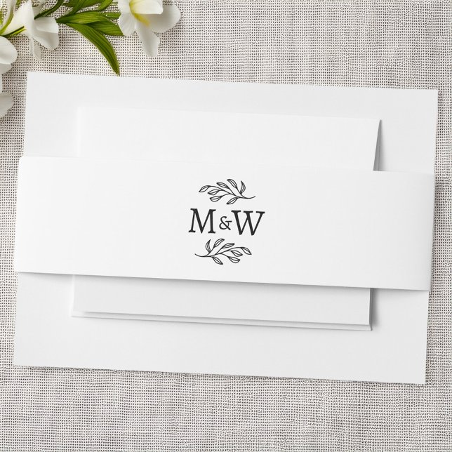 Bandeau De Faire-part Mariage Monogramme Couple Élégant Feuille Botaniqu (Modern elegant wedding couple monogram initials invitation belly band)