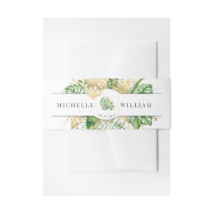 Bandeau De Faire-part mariage monogramme de feuillage d'or tropical