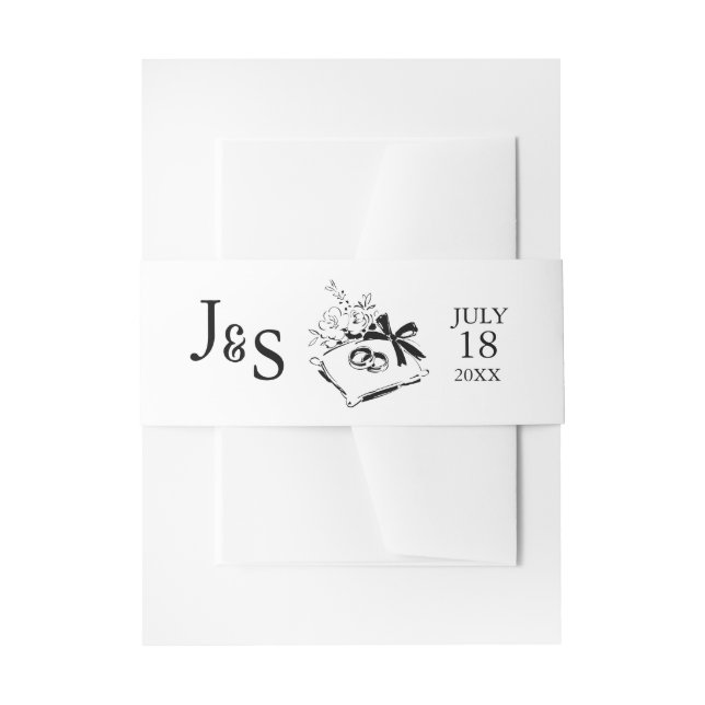 Bandeau De Faire-part Mariage Monogramme Dessiné à la Main Noir & Blanc (Devant example)