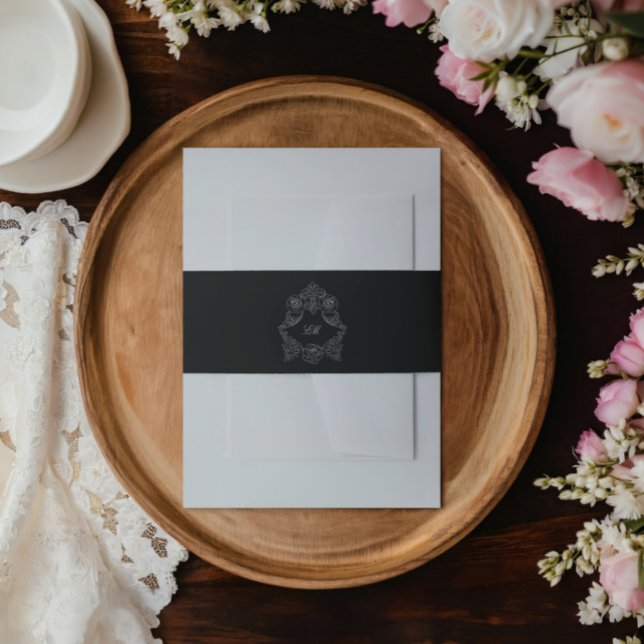Bandeau De Faire-part Mariage Monogramme Gothique Noir et Blanc (Créateur téléchargé)