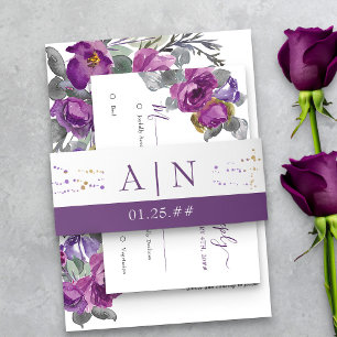 Bandeau De Faire-part Mariage Monogramme simple violet et or Confetti