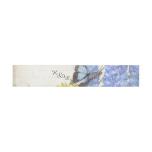 Bandeau De Faire-part Mariage Monogramme Vintage Jardin des papillons bl