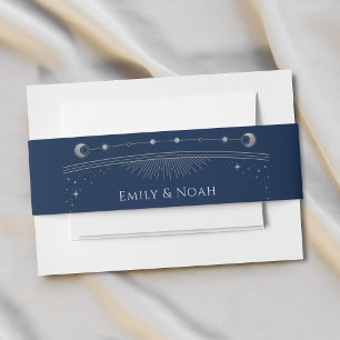 Bandeau De Faire-part Mariage mystique Bleu Argent Sun Moon Stars