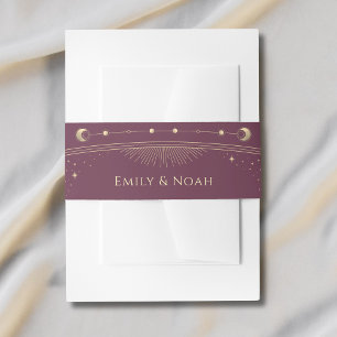 Bandeau De Faire-part Mariage mystique Plum Gold Sun Moon Stars