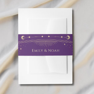Bandeau De Faire-part Mariage mystique violet or Sun Moon étoiles