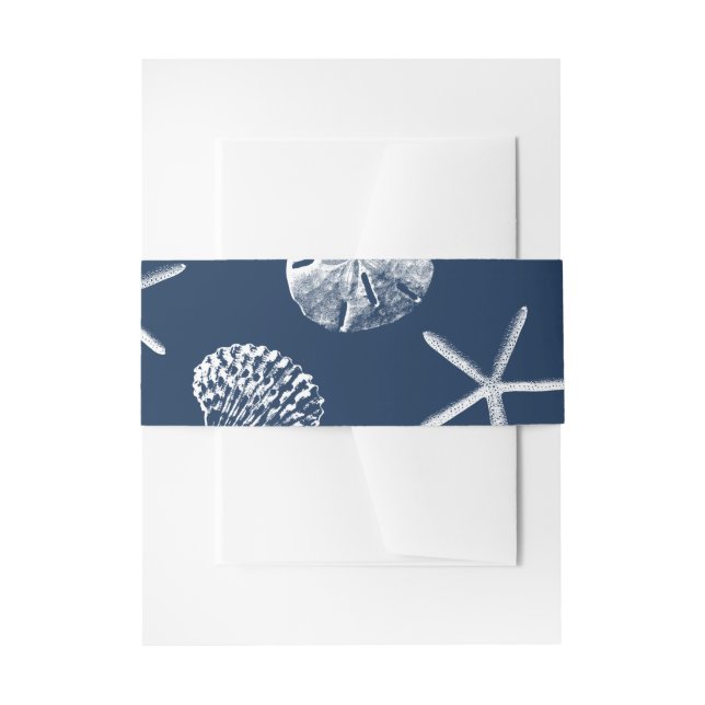 Bandeau De Faire-part Mariage Navy Blue Beach Seashells (Devant example)