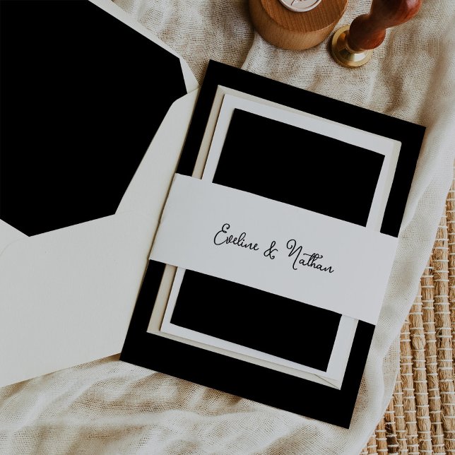 Bandeau De Faire-part Mariage noir et blanc doux et blanc simple (A sweet and elegant, black and white belly band)