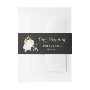 Bandeau De Faire-part mariage noir floral or blanc