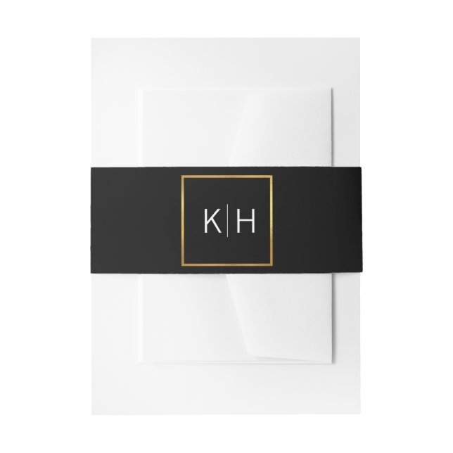 Bandeau De Faire-part Mariage noir Monogram Gold Foil personnalisé (Devant example)
