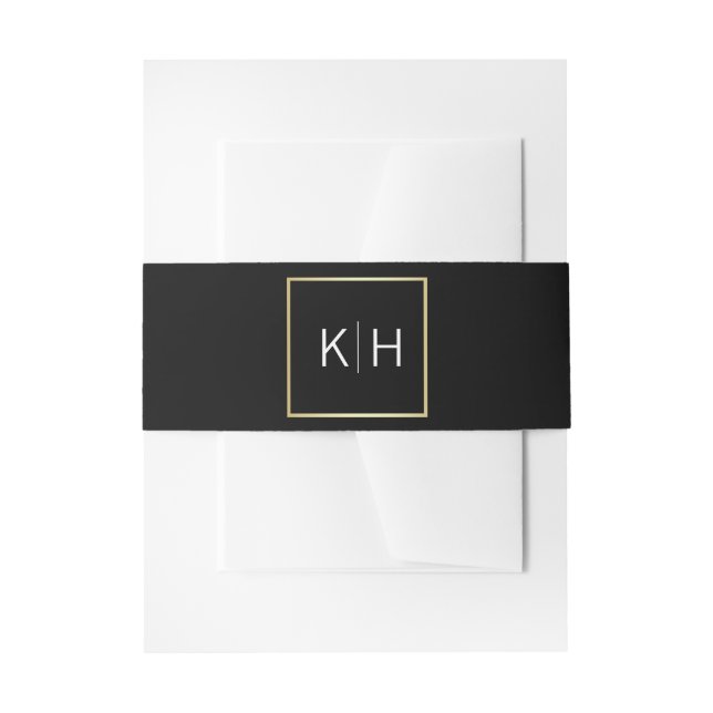 Bandeau De Faire-part Mariage noir Monogram Gold Frame personnalisé (Devant example)