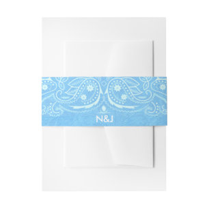 Bandeau De Faire-part Mariage Occidental Country Paisley Rustique Bleu