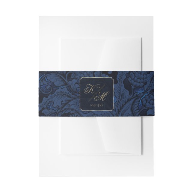 Bandeau De Faire-part Mariage officiel Paisley Navy Blue ID767 (Devant example)