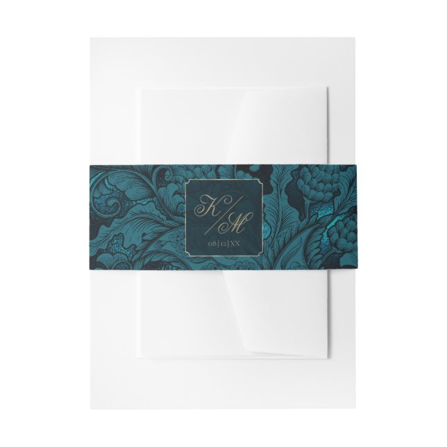 Bandeau De Faire-part Mariage Paisley officiel Dark Turquoise ID767 (Devant example)