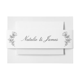 Bandeau De Faire-part Mariage Rétro Argenté Fleurs Noir Et Blanc