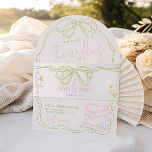 Bandeau De Faire-part Mariage rétro au pastel à l'arc moderne et fantais