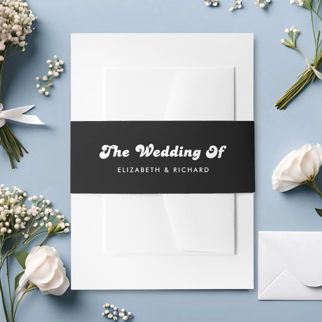 Bandeau De Faire-part Mariage Rétro Chic Noir et Blanc (Retro black and white belly band wraps your invitation suite with a sleek, timeless touch.)