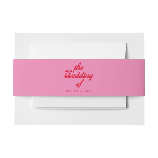 Bandeau De Faire-part Mariage rétro rouge rose minimal (Devant Example)