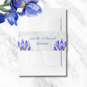 Bandeau De Faire-part Mariage romantique en marbre aquarelle bleue flora