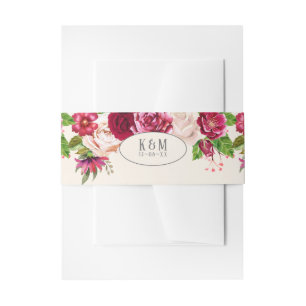 Bandeau De Faire-part Mariage rose de Bourgogne/Crème ID584