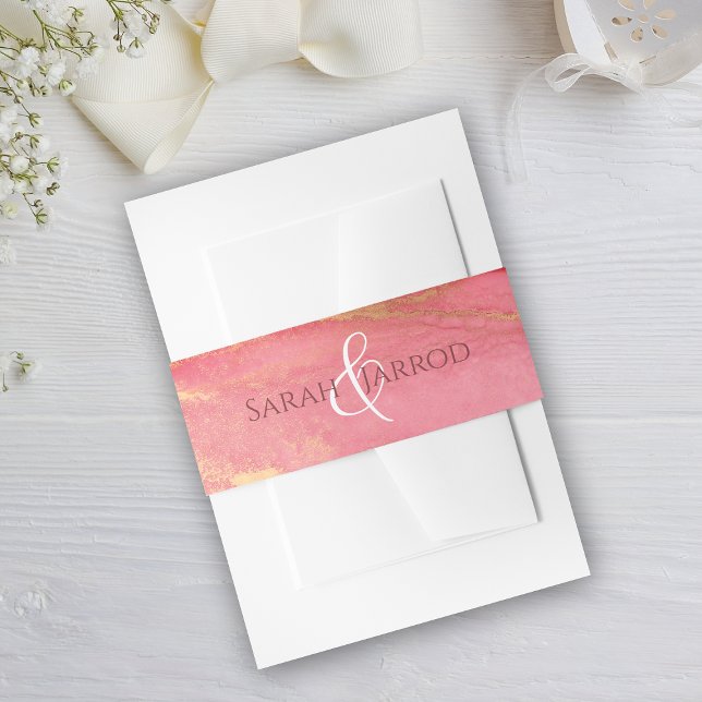 Bandeau De Faire-part Mariage rose de corail monogramme (Monogram Coral Pink Wedding Invitation Belly Band)
