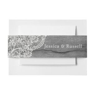 Bandeau De Faire-part Mariage Rustique Bois Dentelle B & W