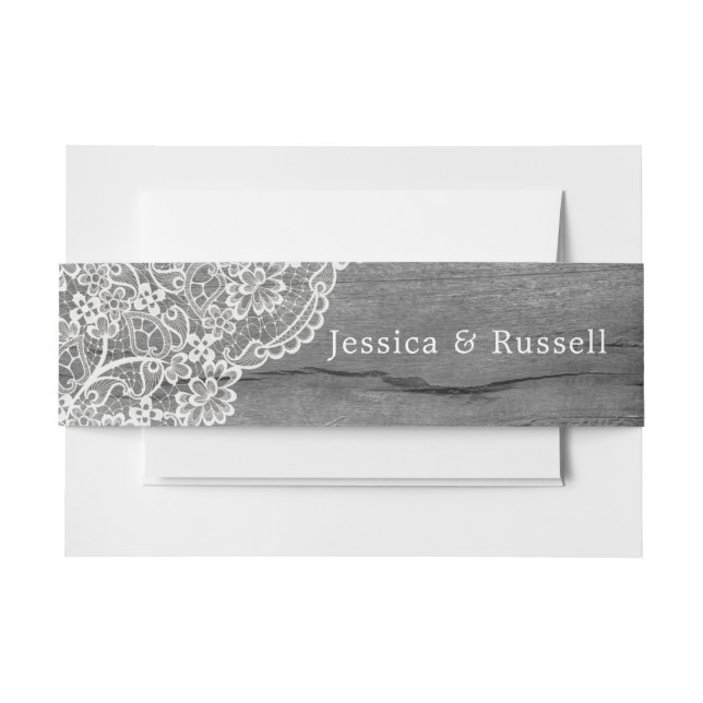 Bandeau De Faire-part Mariage Rustique Bois Dentelle B & W (Devant Example)